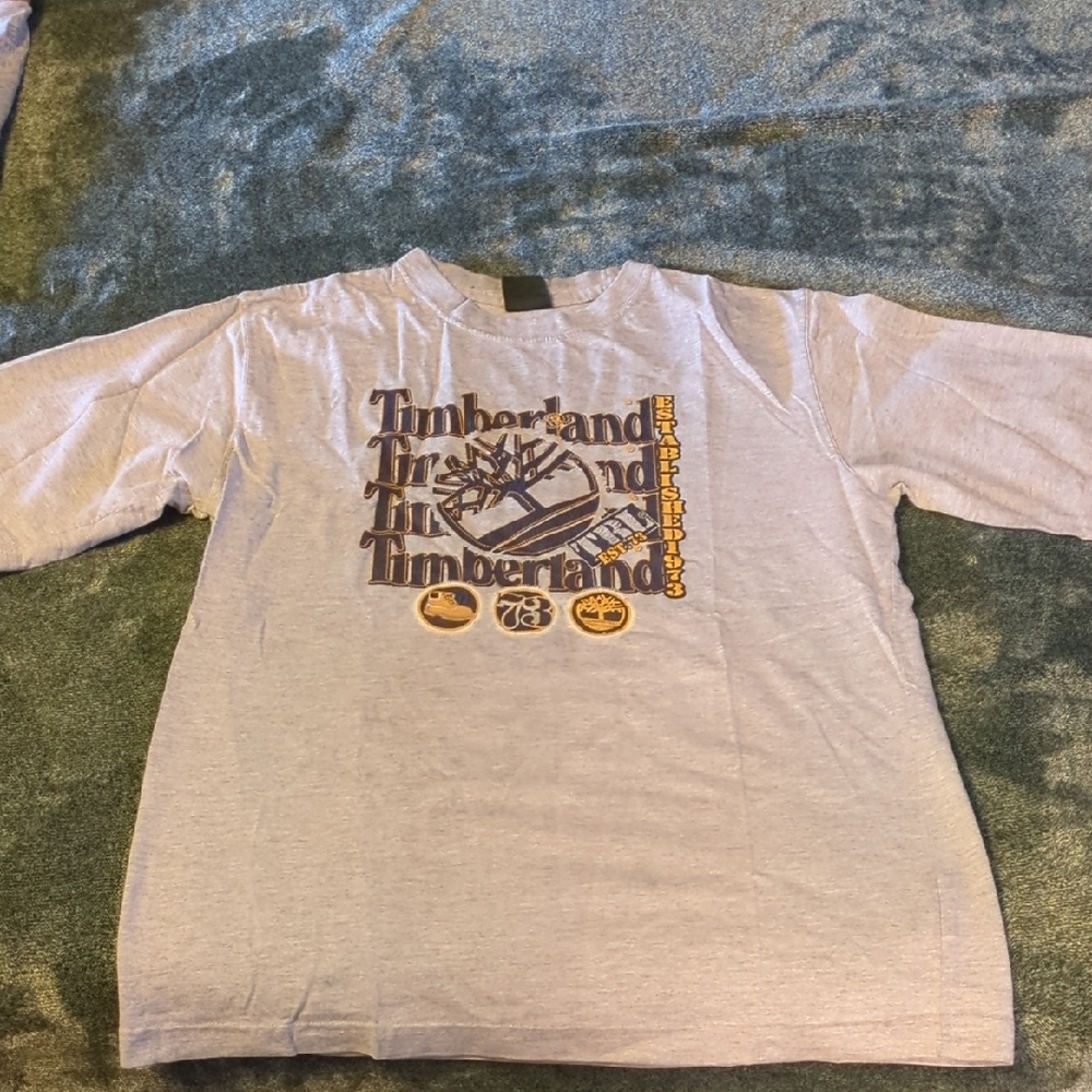 Timberland Light Gray Graphic Logo Tee with Yellow Accents